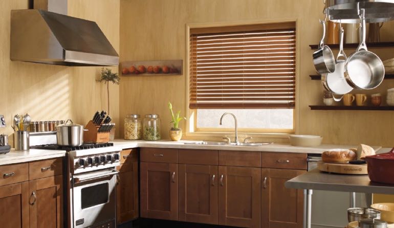 Chicago kitchen faux wood blinds.